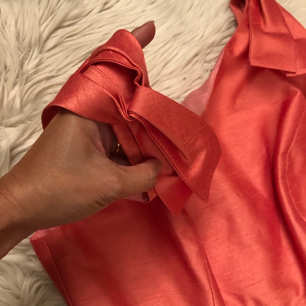 Alfred Sung Bateau Neck Bow Shoulder Dupioni Pink Orange Cocktail Dress size 6 - Picture 6 of 14